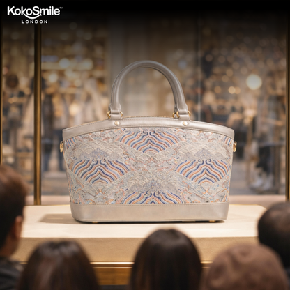 Premium Leather Handbag with Hangzhou Silk for Women
