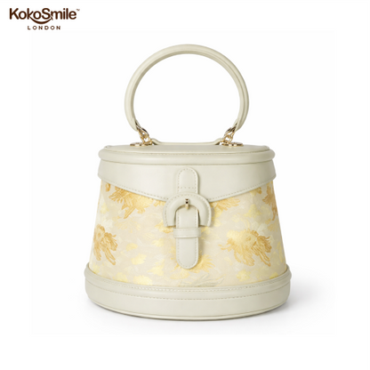 Heritage Bamboo Handle Hangzhou Silk Weave Leather Handbag