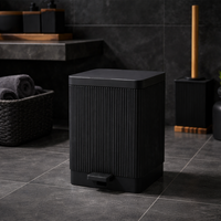 Unbreakable 5-Piece Black Ribbed Bathroom Accessories with Wooden Accents