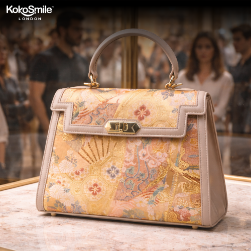 Luxury Handmade Leather Top Handle Bag with Hangzhou Silk