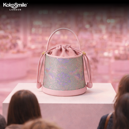 Trendy Premium Leather Bucket Bag with Hangzhou Silk