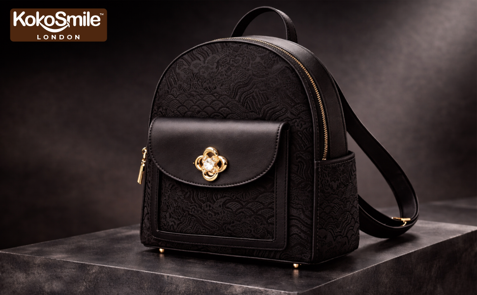 Royal Black Hangzhou Silk Leather Mini Backpack Banner 1