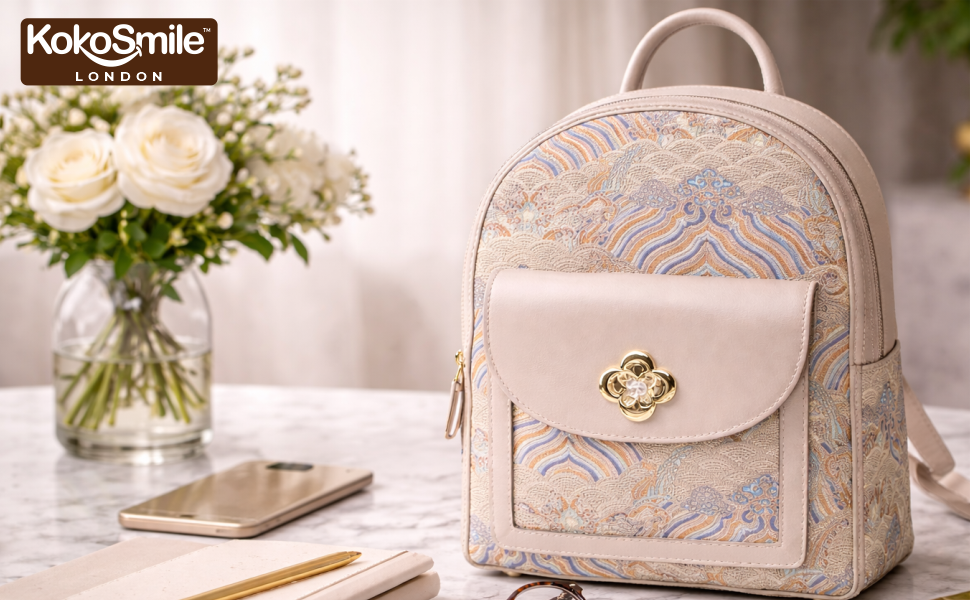Premium Hangzhou Silk Leather Backpack with Top Handle & Sling Banner 4