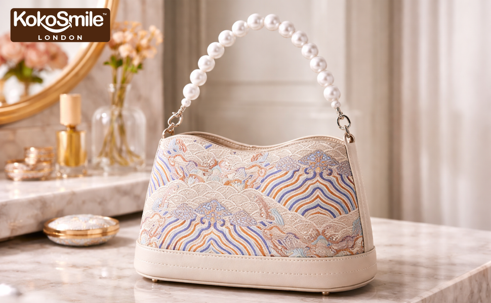 Hangzhou Silk & Leather Handbag with Pearl Top Handle Banner 1