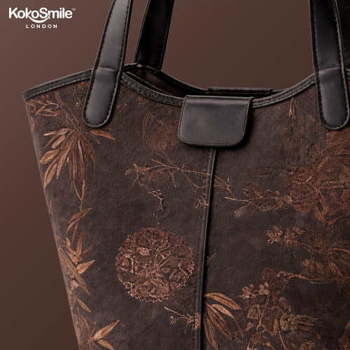Unique Handcrafted Leather Tote Bag with Hangzhou Silk