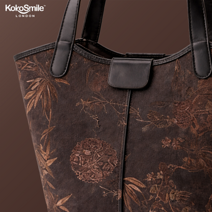 Unique Handcrafted Leather Tote Bag with Hangzhou Silk