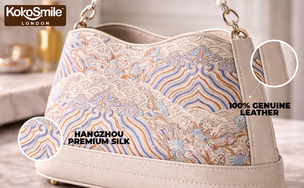 Hangzhou Silk & Leather Handbag with Pearl Top Handle Banner 2