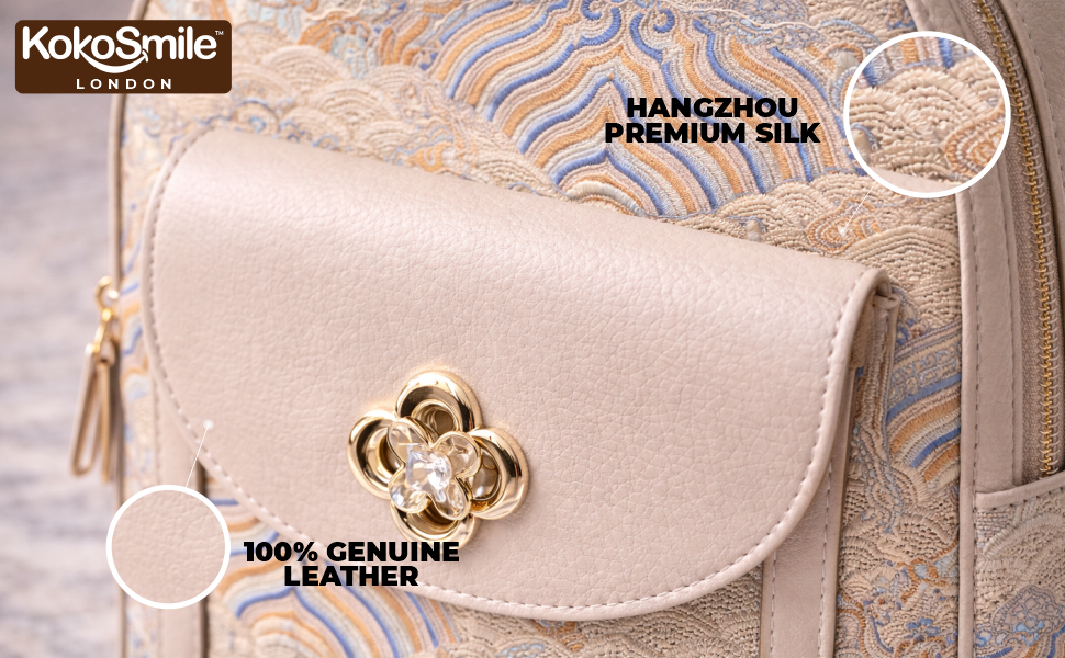 Premium Hangzhou Silk Leather Backpack with Top Handle & Sling Banner 1