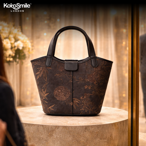 Unique Handcrafted Leather Tote Bag with Hangzhou Silk
