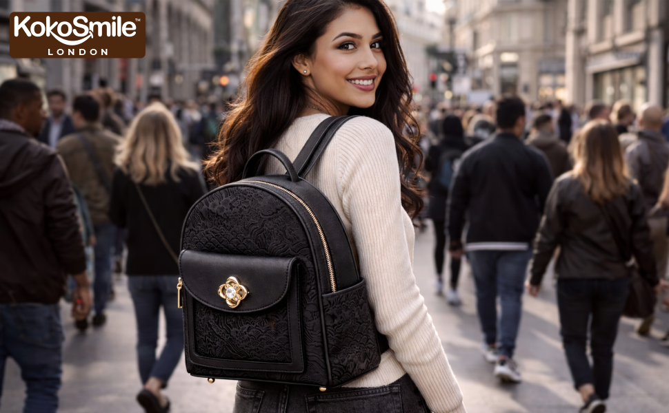 Royal Black Hangzhou Silk Leather Mini Backpack Banner 3