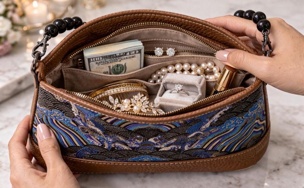 Hangzhou Silk Leather Pearl Handle Handbag for Women Banner 4