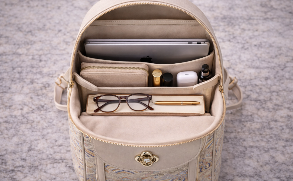 Premium Hangzhou Silk Leather Backpack with Top Handle & Sling Banner 3