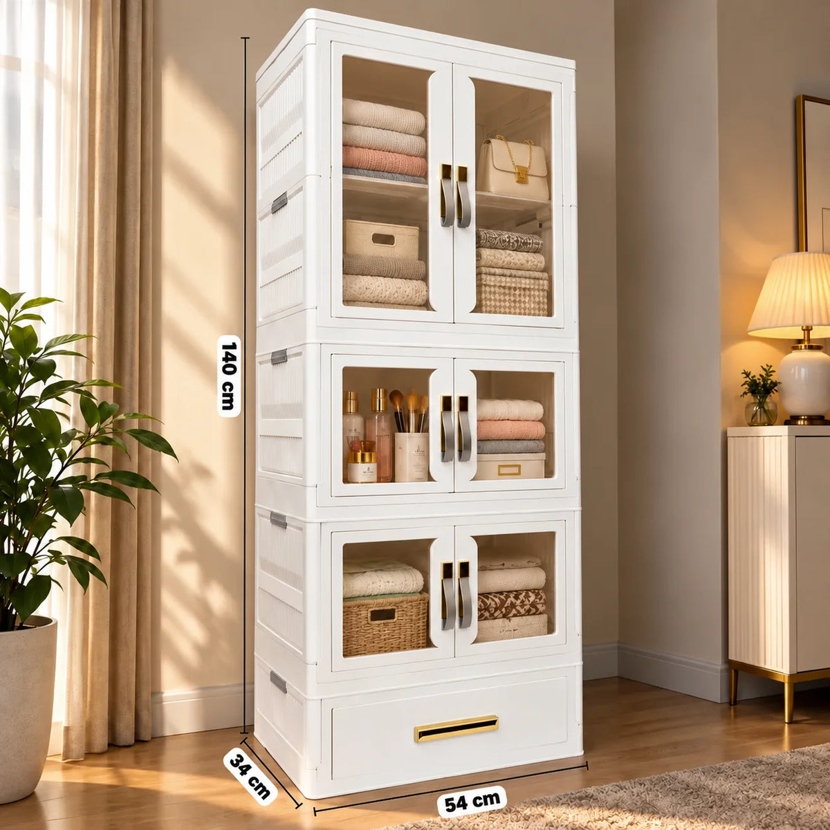 HOMX Foldable Wardrobe Closet – Storage Armoire with Wheels & Drawer