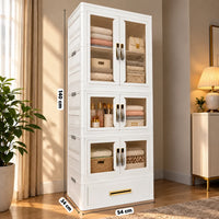 HOMX Foldable Wardrobe Closet – Storage Armoire with Wheels & Drawer