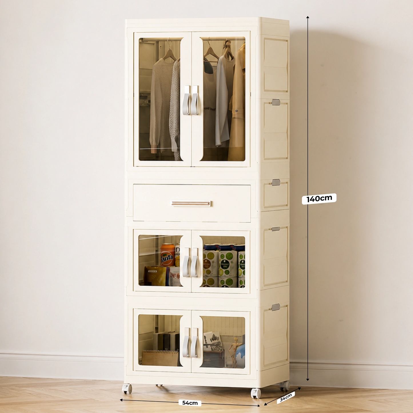 HOMX Foldable Wardrobe Closet – Storage Armoire with Wheels & Drawer
