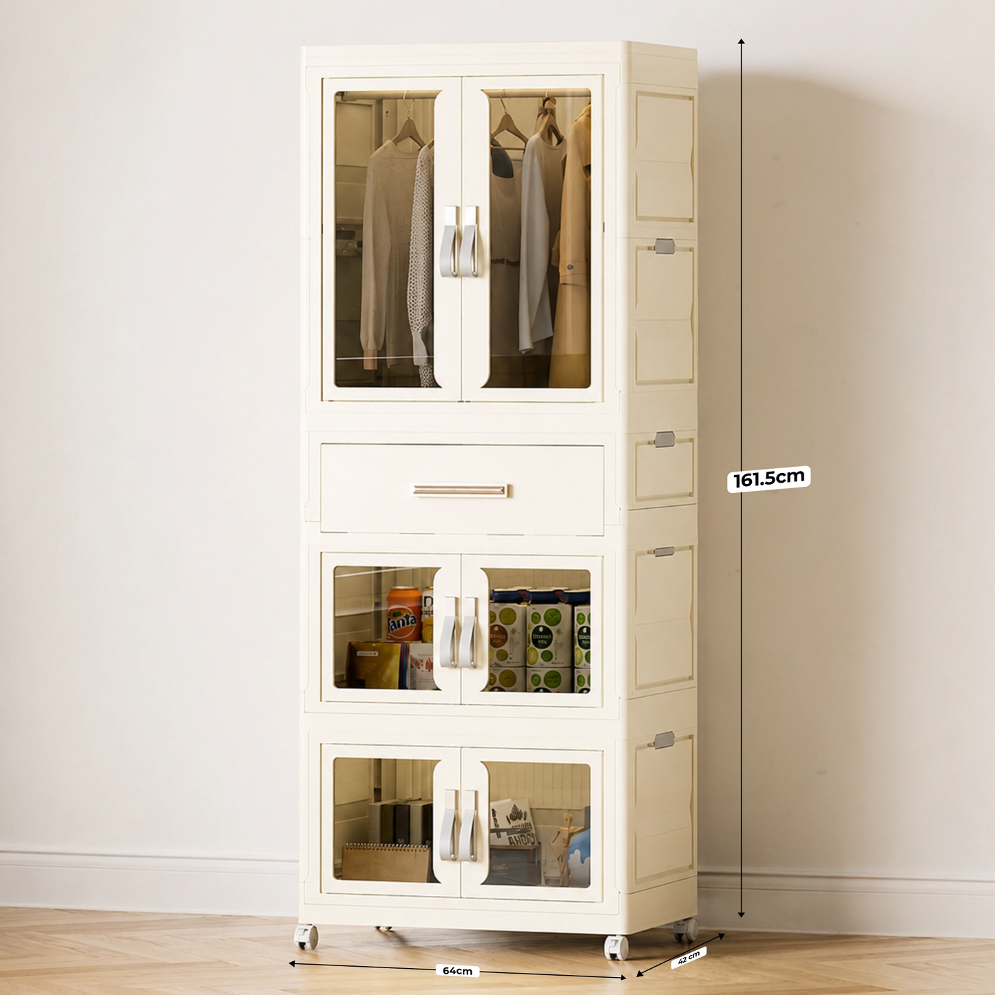HOMX Foldable Wardrobe Closet – Storage Armoire with Wheels & Drawer