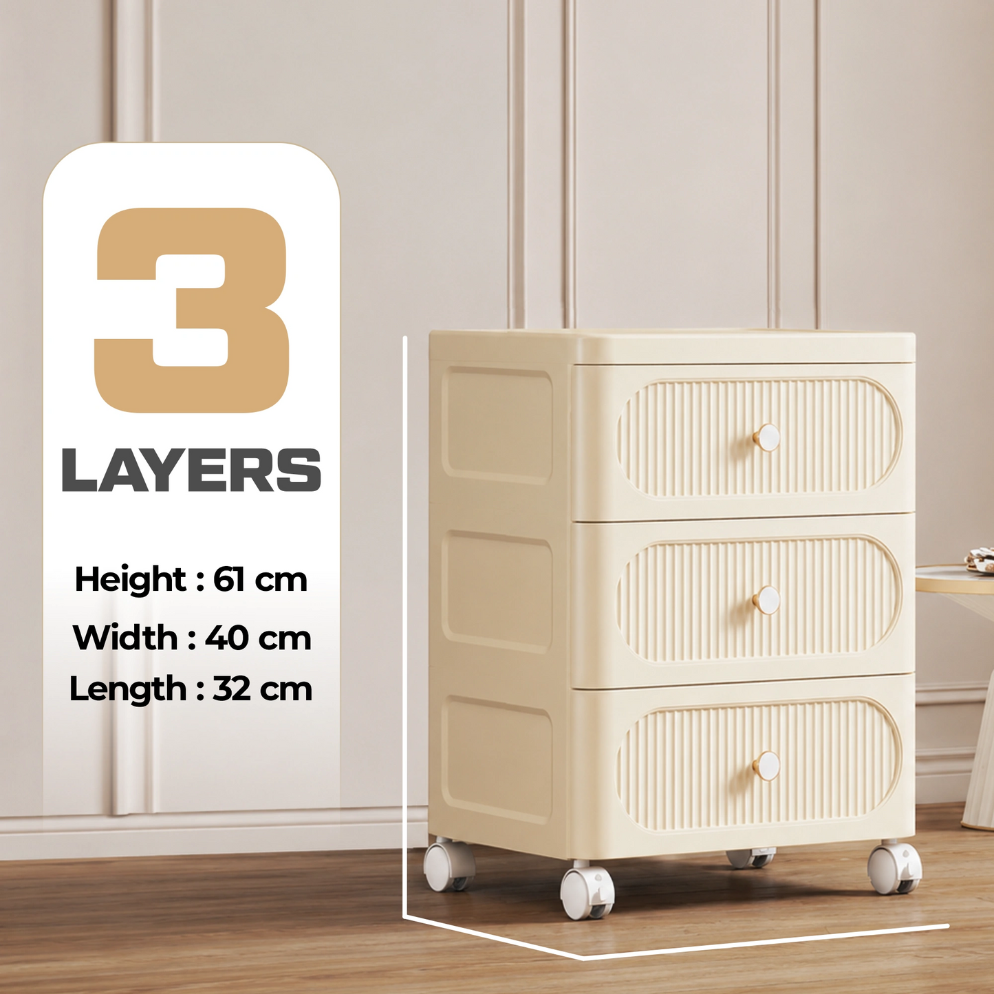 HOMX Rolling Storage Drawer Cabinet – PP Cart with Anti-Drop Stopper