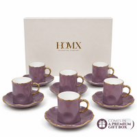 Elegant Purple Ceramic Mug & Saucer Set – Premium Set of 6 (100ml each)